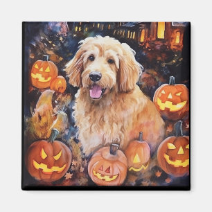 Halloween Goldendoodle mit Pumpkins Beängstigend Magnet