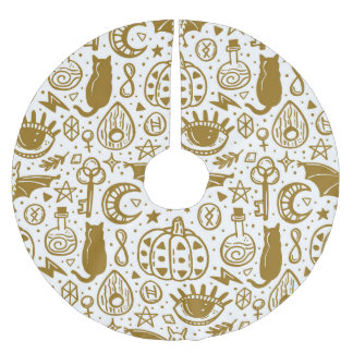Halloween goldfarbene, nahtlose Silhouette. Polyester Weihnachtsbaumdecke