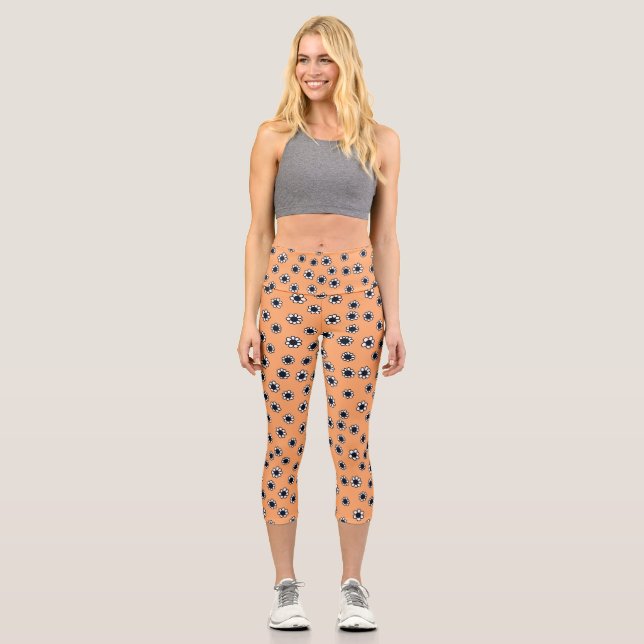 Halloween Goth Daisies Capri Leggings (Vorderseite)