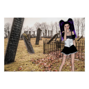 Halloween-Goth-Girl auf dem Friedhof Poster