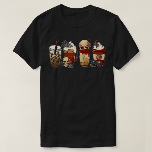 Halloween Goth Girl Kaffeekürbis Gewürz Latteis T-Shirt (Design vorne)