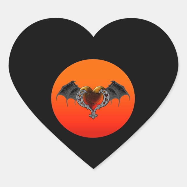 Halloween Goth Orange Herz mit Bat Wings Sticker (Vorderseite)