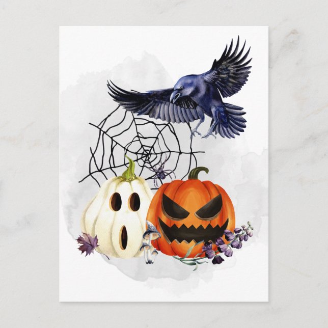Halloween Goth Raven Crow Pumpkins Postkarte (Vorderseite)