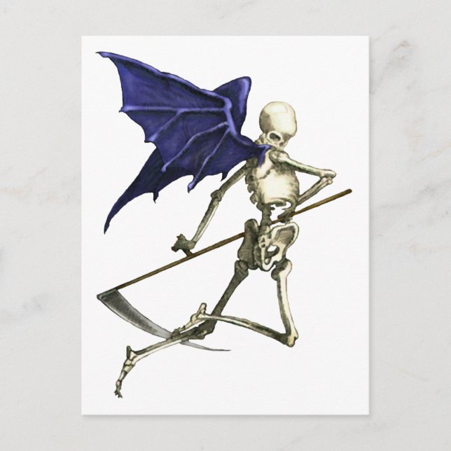 Halloween Goth Winged Grim Sensenmann Skeleton Postkarte (Vorderseite)