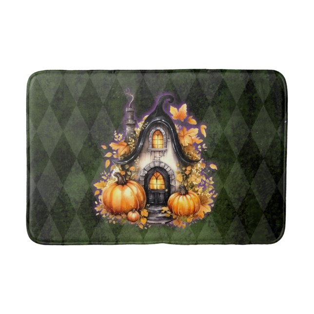 Halloween Gothic Fall Fairy Hütte Grüne Raute Badematte (Vorderseite)