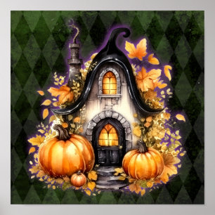 Halloween Gothic Fall Fairy Hütte Grüne Raute Poster