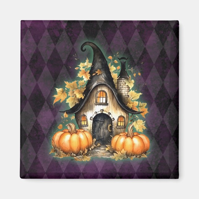 Halloween Gothic Fall Fairy Hütte Lila Raute Magnet (Vorne)