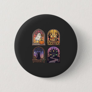 Halloween Gothic-Fenster-Geist-Kürbis-Schwarze Kat Button