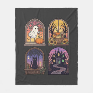 Halloween Gothic-Fenster-Geist-Kürbis-Schwarze Kat Fleecedecke