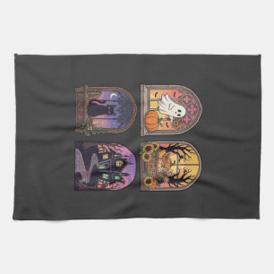 Halloween Gothic Fenster Geist Kürbis Schwarze Kat Geschirrtuch