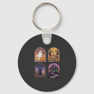 Halloween Gothic Fenster Geist Kürbis Schwarze Kat Schlüsselanhänger