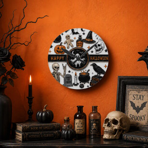 Halloween Gothic Gruseliger Collage Runde Wanduhr