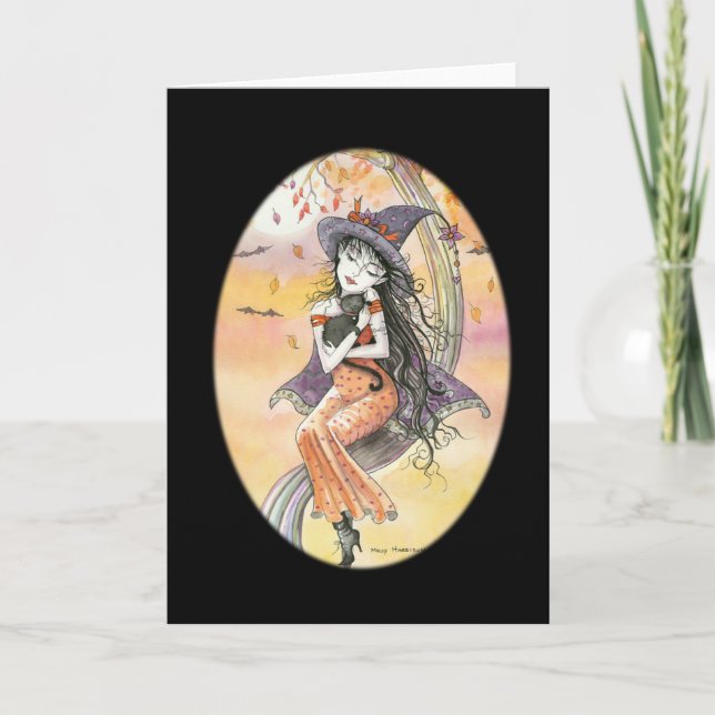 Halloween Gothic Hexenkatze Karte (Vorderseite)