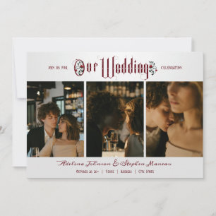 Halloween Gothic Script Rote Rosen 3 Foto Hochzeit Einladung