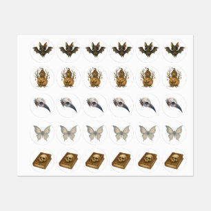 Halloween Gothic Stickers - Bat, Skull Book, Plagu Etiketten