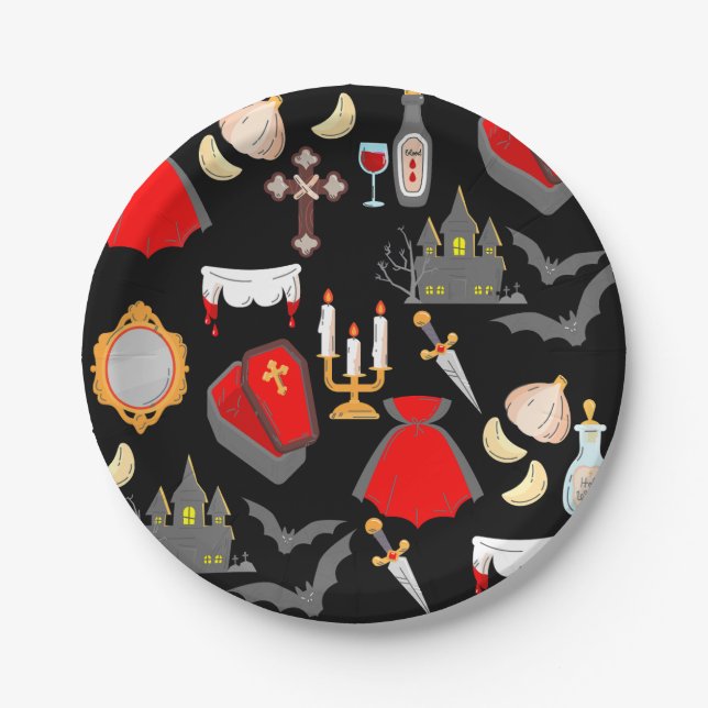 halloween gothic vampire garlic holy water fangs pappteller (Vorderseite)