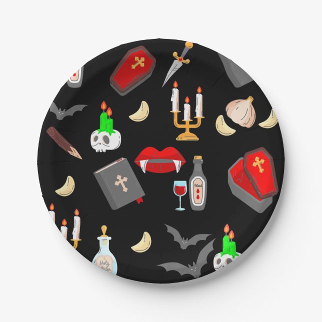 halloween gothic vampire hunter garlic dagger fang pappteller (Vorderseite)