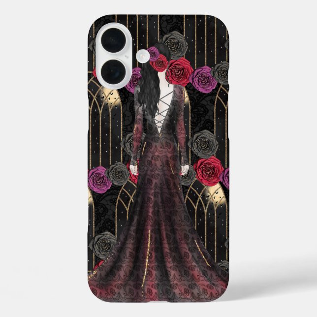 HALLOWEEN GOTHISCHEN SCHWARZEN ROTEN PURPLE BLUMEN iPhone 16 PLUS HÜLLE (Rückseite)