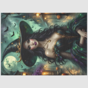 Halloween Gotische Hexe mit Fledermäusen und Kürbi Seidenpapier