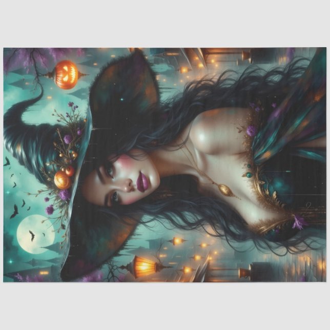 Halloween Gotische Hexe mit Jack-O’-Lanterns Seidenpapier (Vorderseite)