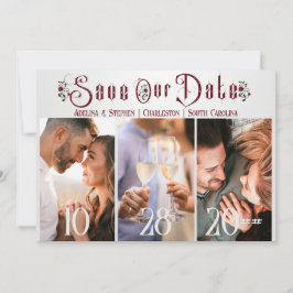 Halloween Gotische Script-Rose Drei Foto Hochzeit Save The Date