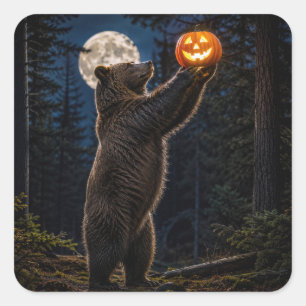 Halloween-Gräuelbär mit Jack-o-Lantern Quadratischer Aufkleber