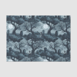 Halloween Graveyard Creepy Trees Ghost Moon Night Seidenpapier