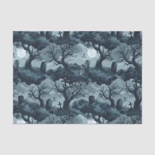 Halloween Graveyard Creepy Trees Ghost Moon Night Seidenpapier