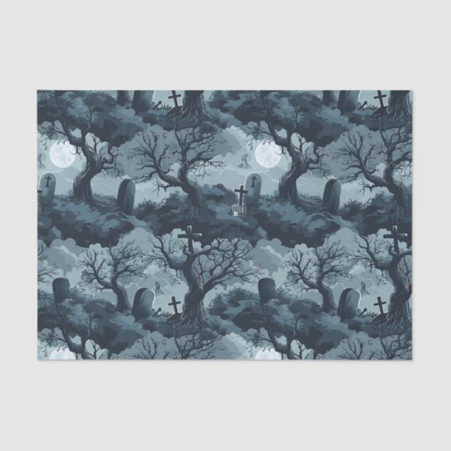 Halloween Graveyard Creepy Trees Ghost Moon Night Seidenpapier (Vorderseite)