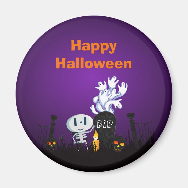 Halloween Graveyard Spooky Niedlich Skelett & Geis Magnet (Vorne)
