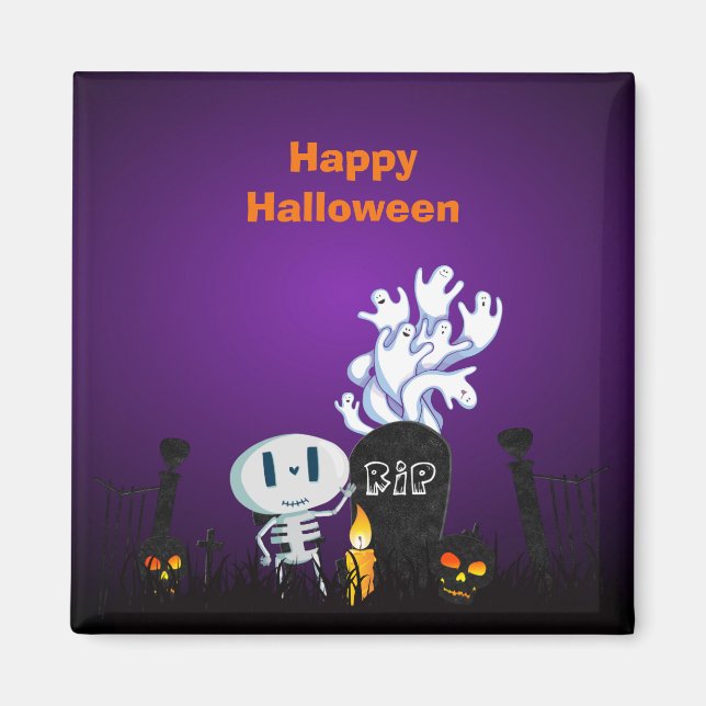 Halloween Graveyard Spooky Niedlich Skelett & Geis Magnet (Vorne)