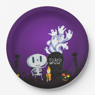 Halloween Graveyard Spooky Niedlich Skelett & Geis Pappteller