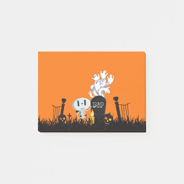 Halloween Graveyard Spooky Niedlich Skelett & Geis Post-it Klebezettel (Vorderseite)