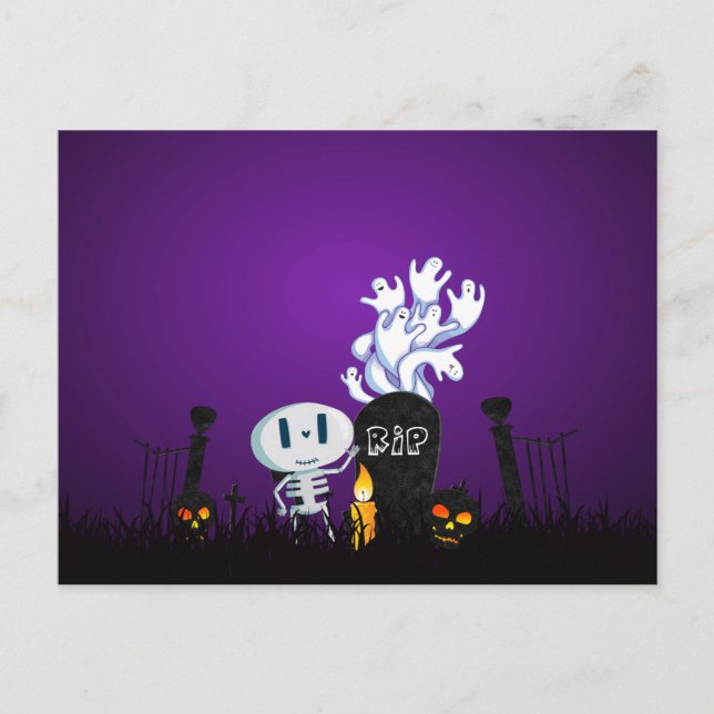 Halloween Graveyard Spooky Niedlich Skelton und Ge Postkarte (Vorderseite)