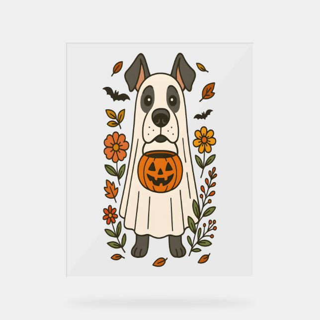 Halloween Great Dane Blume Acrylschild (Vorderseite)