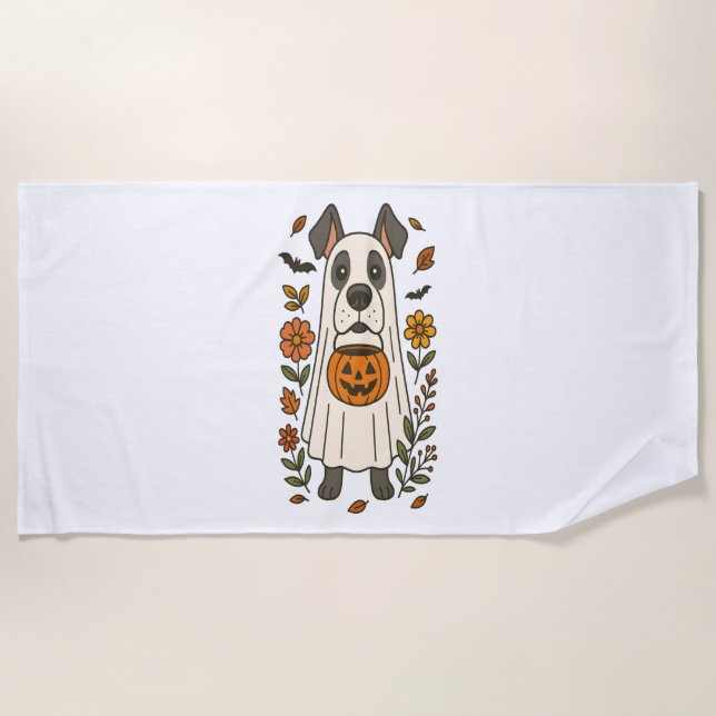 Halloween Great Dane Blume Strandtuch (Vorderseite)