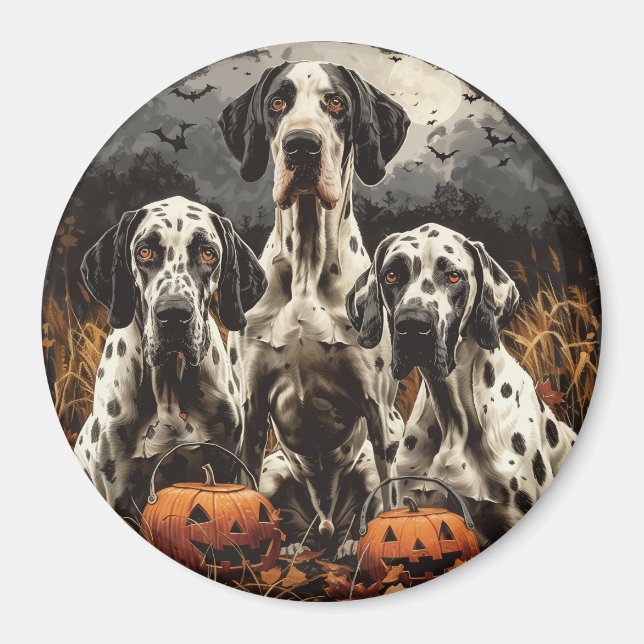Halloween Great Dane Dogs Kürbislaterne Magnet (Vorne)