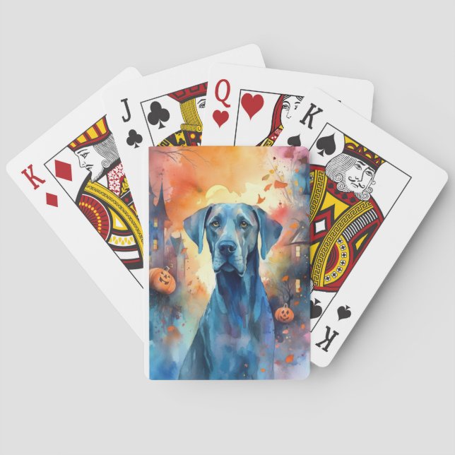Halloween Great Dane mit Pumpkins Beängstigend Spielkarten (Rückseite)