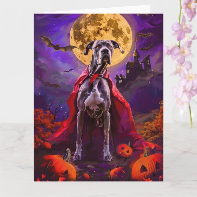 Halloween Great Dane Vampire Pumpkins Beängstigend Karte (Orchidee)