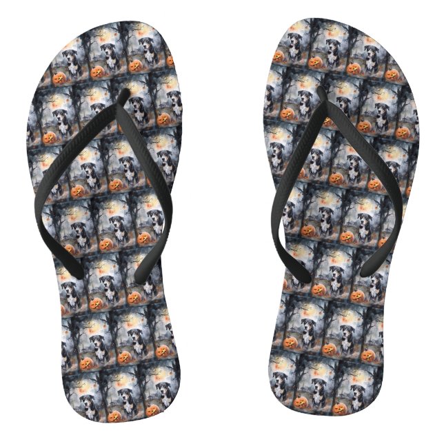 Halloween Greater Swiss mit Pumpkins Beängstigend Flip Flops (Fußbett)