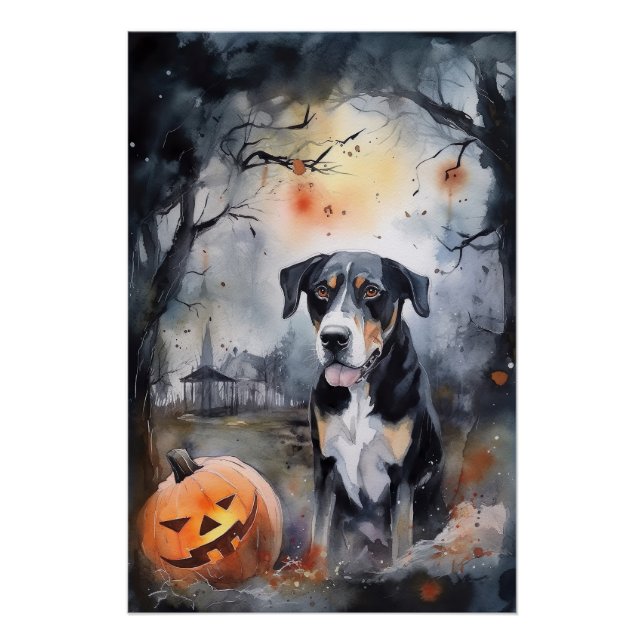 Halloween Greater Swiss mit Pumpkins Beängstigend Poster (Vorderseite)