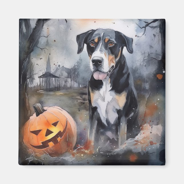 Halloween Greater Swiss With Pumpkins Scary Magnet (Vorne)