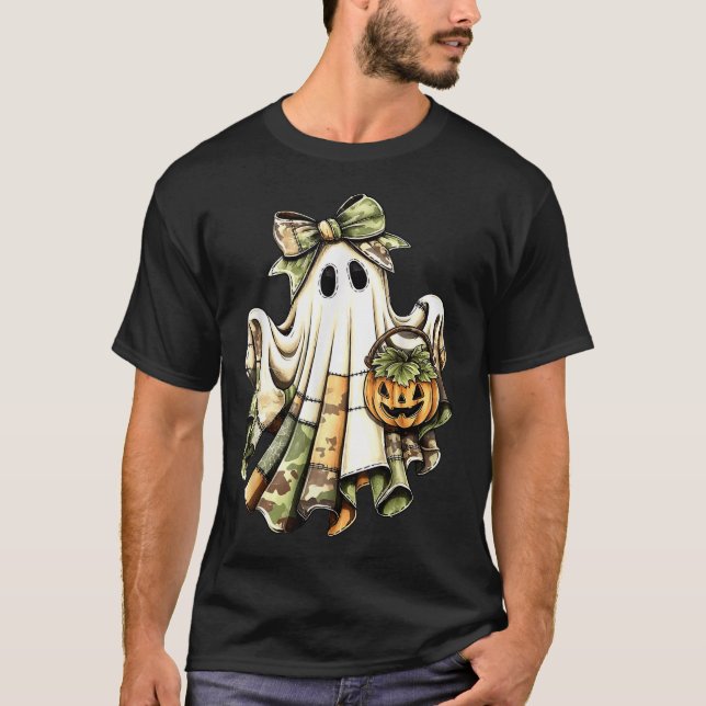 Halloween Green Camouflage Ghost Patchwork Camoufl T-Shirt (Vorderseite)