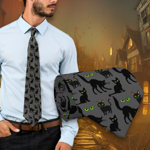 Halloween Green Eyes Chats Motif Cravate