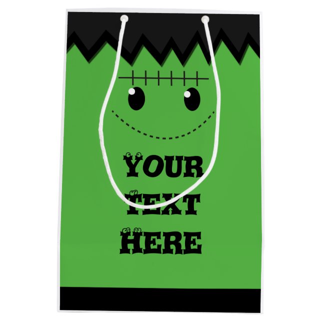 Halloween Green Frankenstein Niedliche Personalisi Mittlere Geschenktüte (Rückseite)