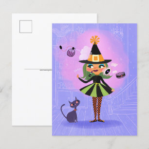 Halloween Green Hair Witz Lavender & Pink Postkarte