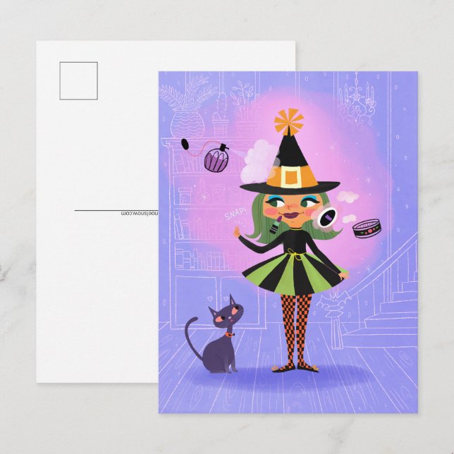 Halloween Green Hair Witz Lavender & Pink Postkarte (Vorne/Hinten)