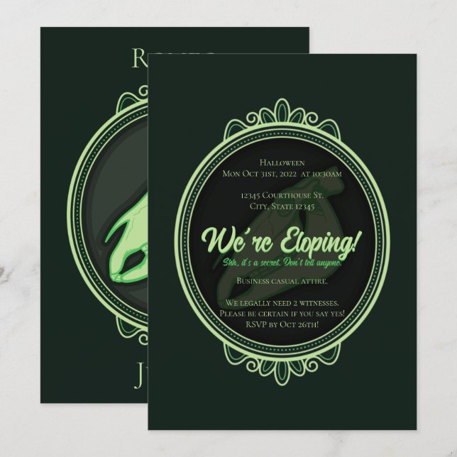 Halloween Green Horse Skull Elopement Einladung (Vorne/Hinten)