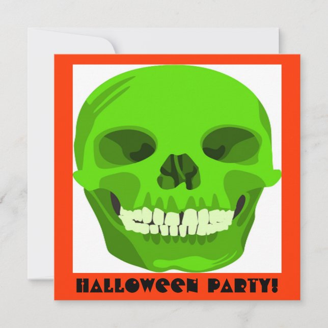 Halloween Green Skull Invite Einladung (Vorderseite)