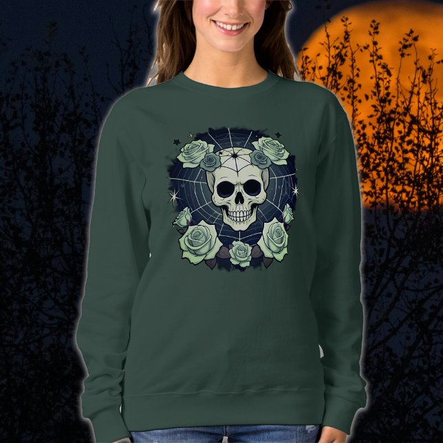 Halloween Green Skulls & Rose Spooky Sweatshirt (Von Creator hochgeladen)